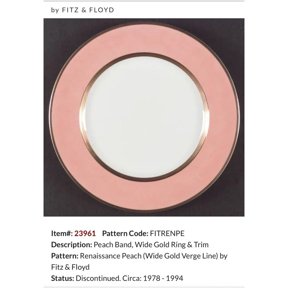 Fitz & Floyd Bread and Butter Plate Renaissance Peach Pink Gold Trim 6.5